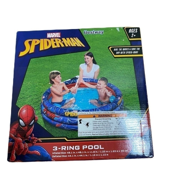 Marvel Spiderman 3 Ring Pool NEW Red Blue Inflatable Round Swimming